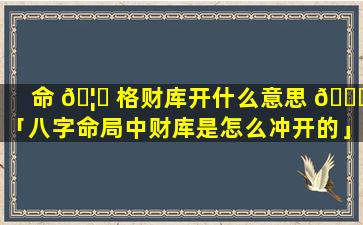 命 🦍 格财库开什么意思 🐎 「八字命局中财库是怎么冲开的」